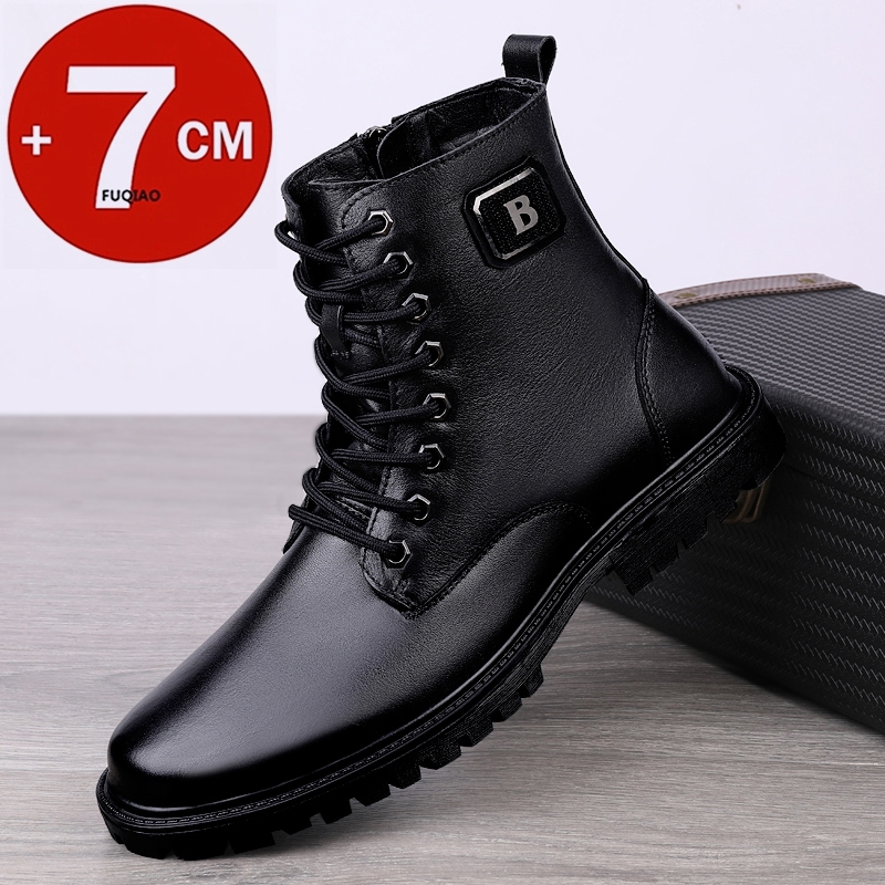 Men'S Shoes Increase Height - 남성용 천연 가죽 키높이 부츠 겨울용