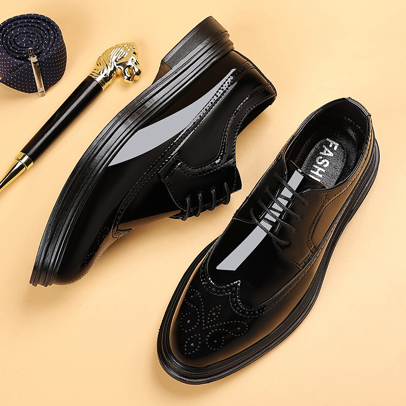 Men Shoes Formal - 남성용 에나멜 브로그 드레스 슈즈, 레이스업