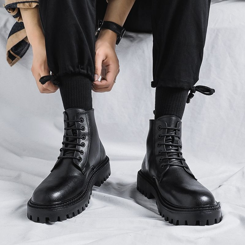 Men'S Shoes Increase Height - 남성 하이탑 가죽 부츠 패션 영국