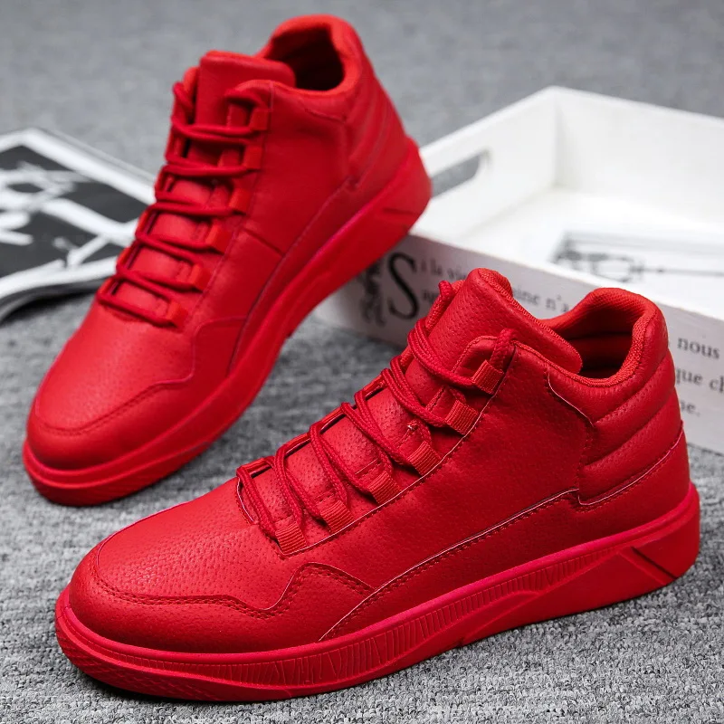 Men Shoes Red Bottom - 따뜻한 남성용 레드 하이탑 가죽 스케이트