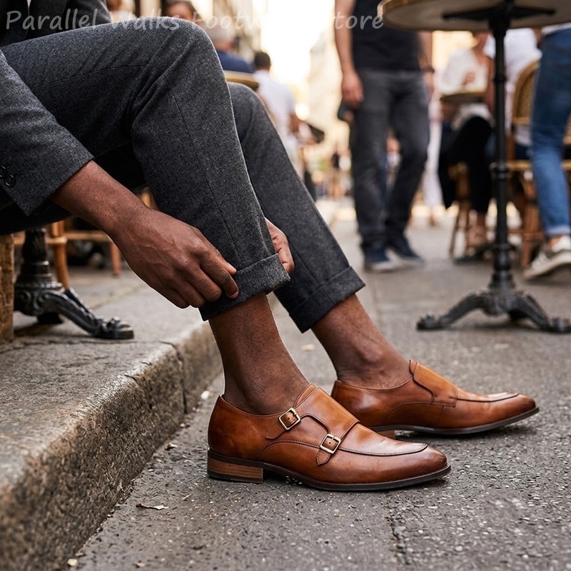 Men Shoes Formal - 남성용 더블 버클 로퍼 빈티지 슬립온