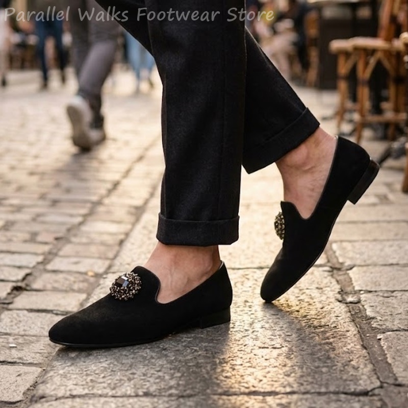 Men Shoes Formal - 남성 스웨이드 로퍼 라인스톤 크리스탈 장식