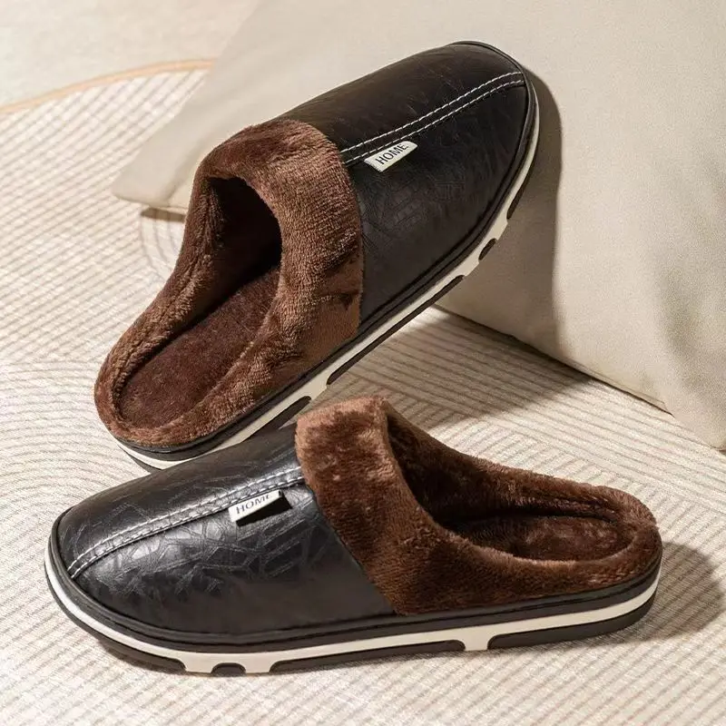 Men'S Shoes Temu - 남성용 빅사이즈 겨울 슬리퍼 실내 PU