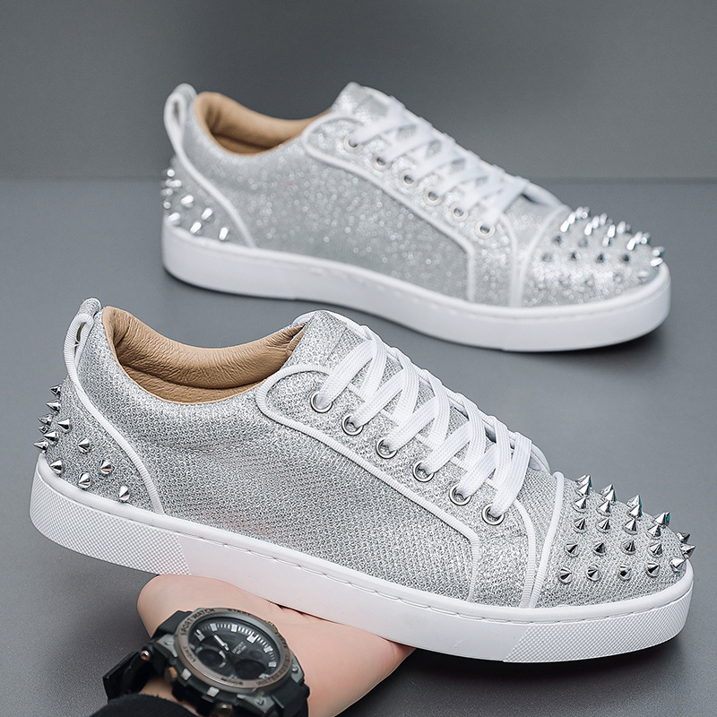 Men Shoes Dior - 새로운 유행 실버 트레이너 글리터 스파이크