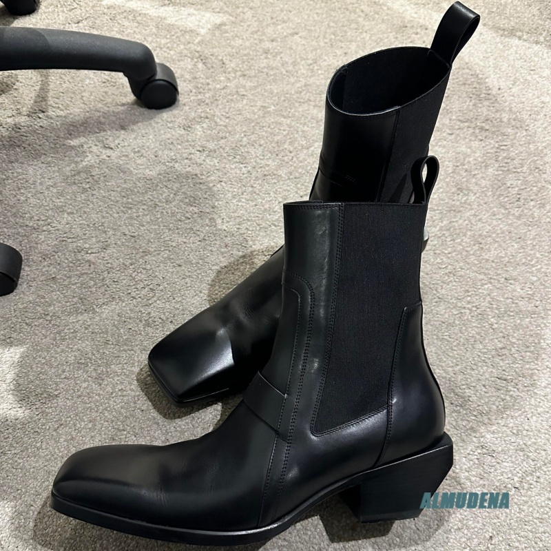 스퀘어 토 남성용 블랙 가죽 첼시 부츠 엘라스틱 사이드 - Men Shoes Formal 리뷰 및 가격