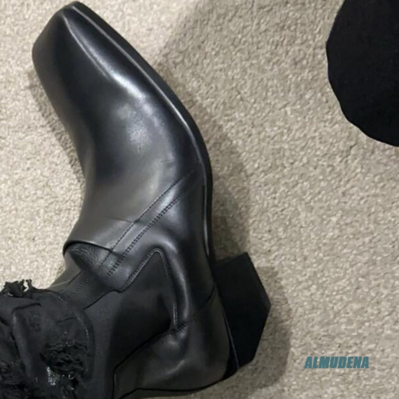 스퀘어 토 남성용 블랙 가죽 첼시 부츠 엘라스틱 사이드 - Men Shoes Formal 리뷰 및 가격