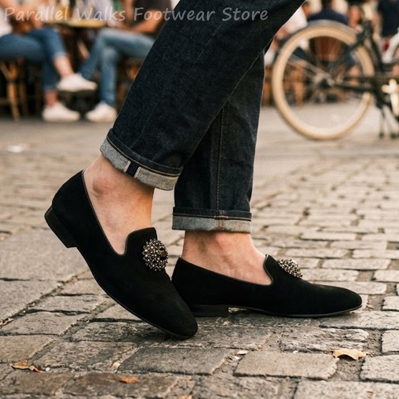 남성 스웨이드 로퍼 라인스톤 크리스탈 장식 슬립온 드레 - Men Shoes Formal 리뷰 및 가격