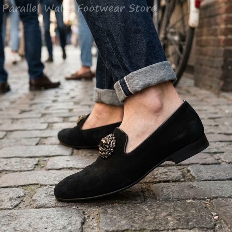 남성 스웨이드 로퍼 라인스톤 크리스탈 장식 슬립온 드레 - Men Shoes Formal 리뷰 및 가격