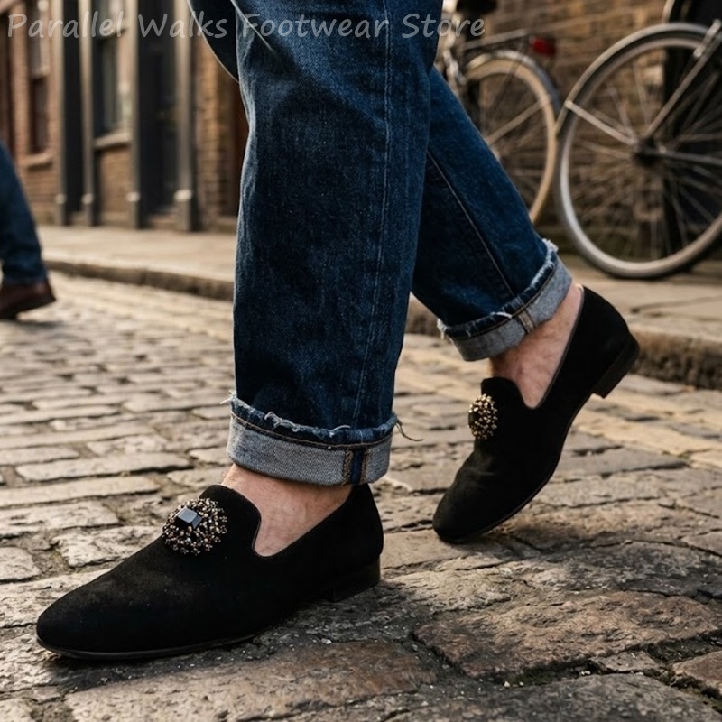 남성 스웨이드 로퍼 라인스톤 크리스탈 장식 슬립온 드레 - Men Shoes Formal 리뷰 및 가격