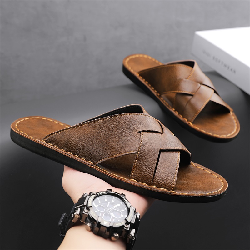 정품 가죽 남성 캐주얼 샌들 여름 남성 슬리퍼 야외 통 - Men'S Shoes Temu 리뷰 및 가격