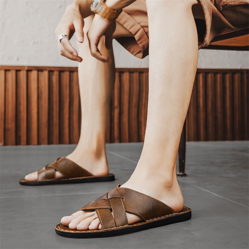 정품 가죽 남성 캐주얼 샌들 여름 남성 슬리퍼 야외 통 - Men'S Shoes Temu 리뷰 및 가격