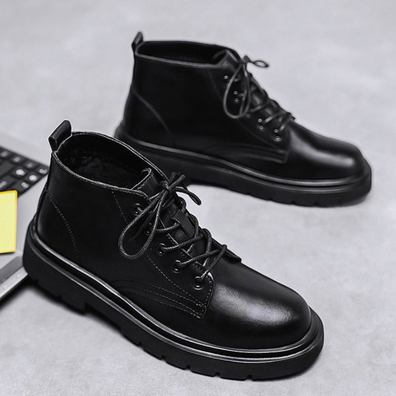 가죽 블랙 남성 하이탑 레이스업 부츠 가을 영국 스타일 - Men'S Shoes Increase Height 리뷰 및 가격