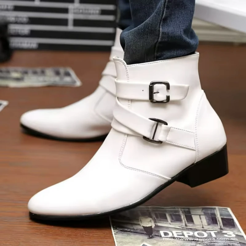 새로운 남성용 부츠 가죽 첼시 부츠 하이탑 버클 정장  - Men Shoes Formal 리뷰 및 가격