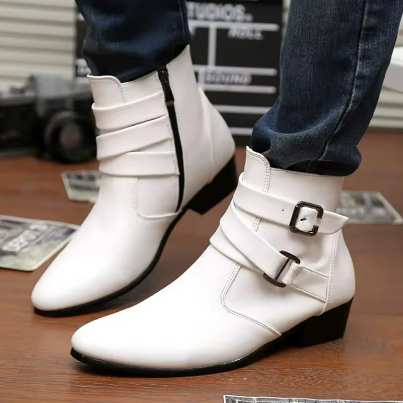 새로운 남성용 부츠 가죽 첼시 부츠 하이탑 버클 정장  - Men Shoes Formal 리뷰 및 가격