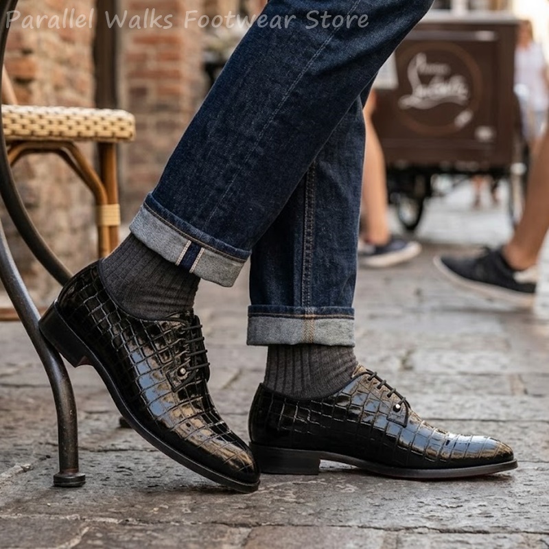 남성용 에나멜 가죽 옥스퍼드 슈즈, 악어 무늬 레이스업 - Men Shoes Formal 리뷰 및 가격