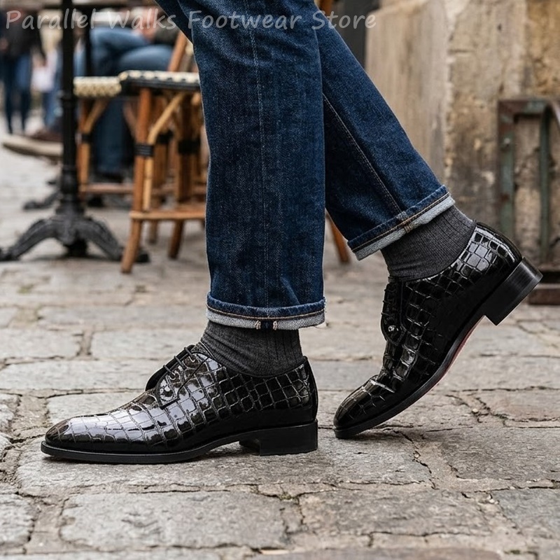 남성용 에나멜 가죽 옥스퍼드 슈즈, 악어 무늬 레이스업 - Men Shoes Formal 리뷰 및 가격
