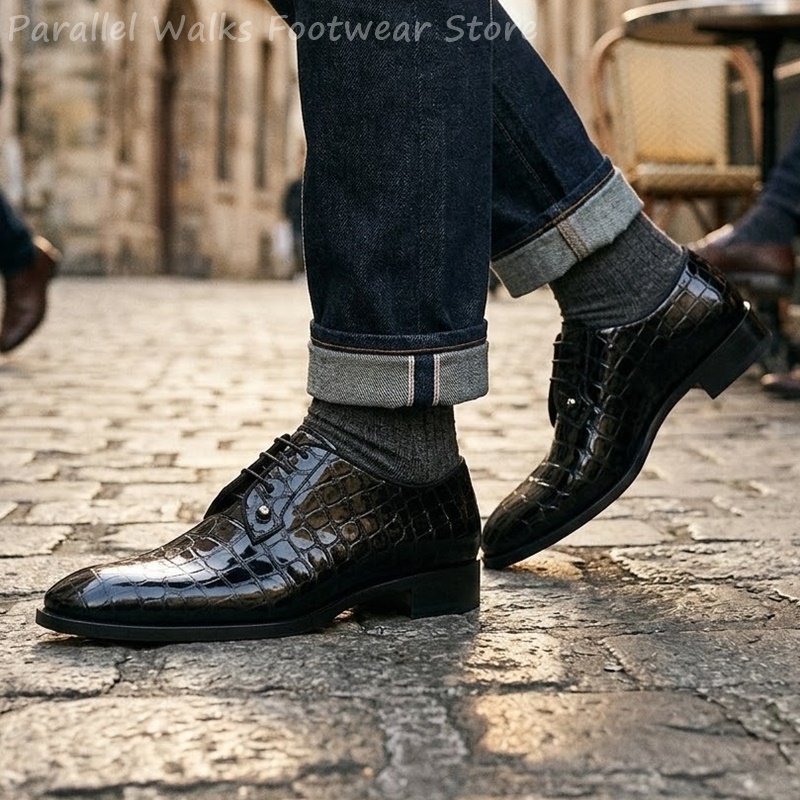 남성용 에나멜 가죽 옥스퍼드 슈즈, 악어 무늬 레이스업 - Men Shoes Formal 리뷰 및 가격