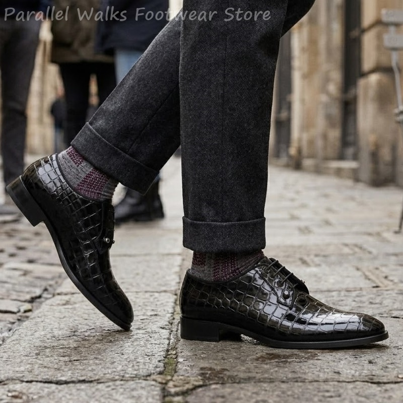 남성용 에나멜 가죽 옥스퍼드 슈즈, 악어 무늬 레이스업 - Men Shoes Formal 리뷰 및 가격