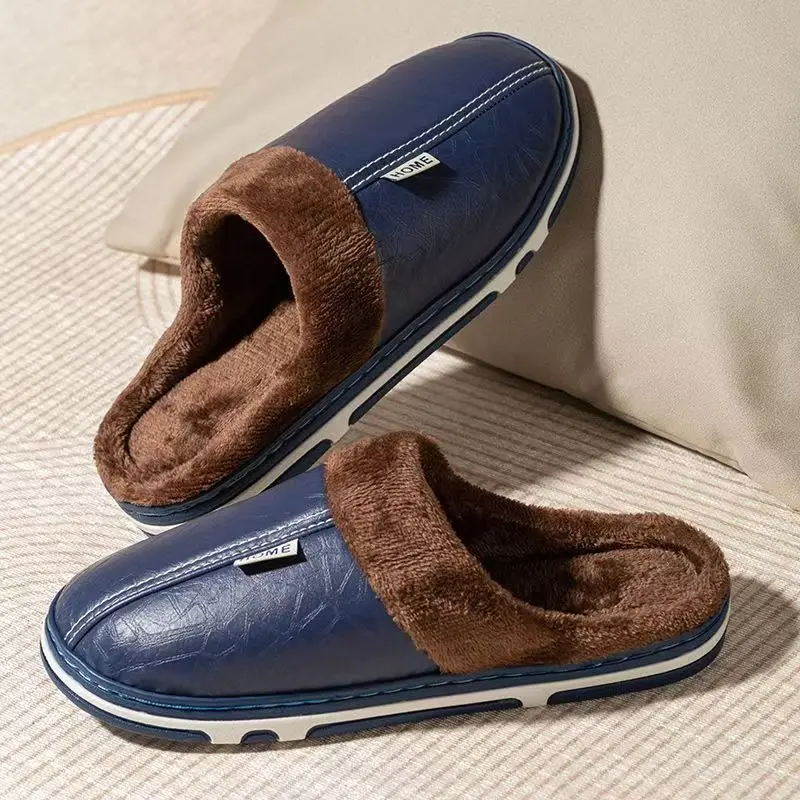 남성용 빅사이즈 겨울 슬리퍼 실내 PU 가죽 홈 방수  - Men'S Shoes Temu 리뷰 및 가격