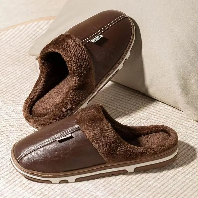 남성용 빅사이즈 겨울 슬리퍼 실내 PU 가죽 홈 방수  - Men'S Shoes Temu 리뷰 및 가격