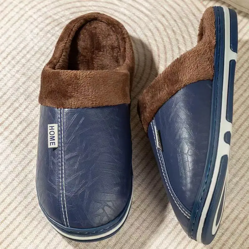 남성용 빅사이즈 겨울 슬리퍼 실내 PU 가죽 홈 방수  - Men'S Shoes Temu 리뷰 및 가격