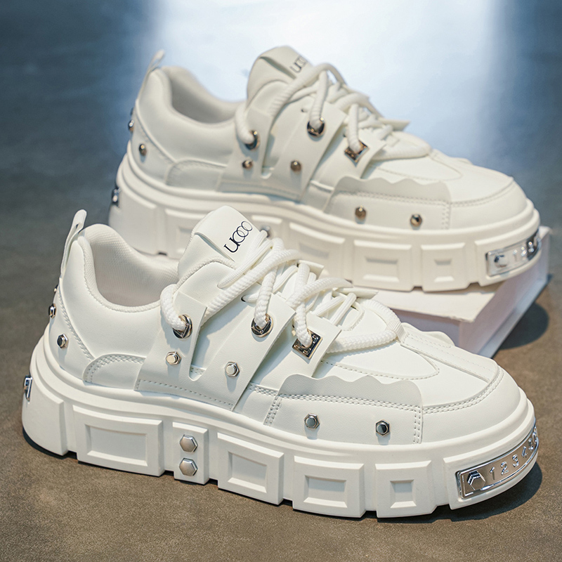 펑크 스타일 스터드 장식 두꺼운 밑창 남성 스니커즈,  - Men Shoes White Colour 리뷰 및 가격